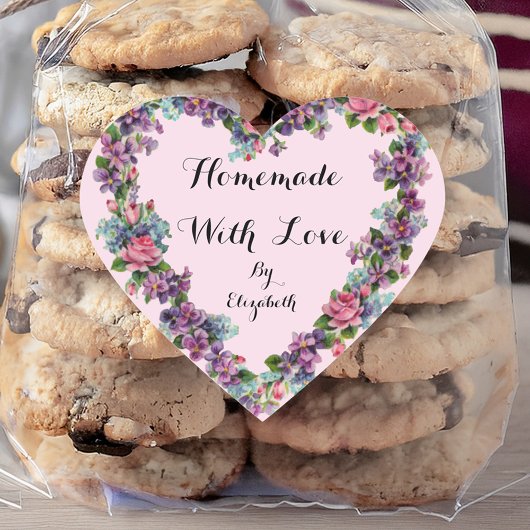 Sticker Cœur Calligraphie Rose Florale Faite Maison Avec Amour