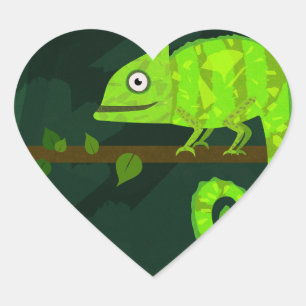 Sticker Cœur Caméléon mignon vert