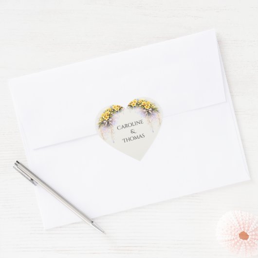 Sticker Cœur Canary Yellow Romantic Freesia Floral Wedding (Enveloppe)