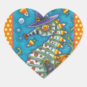 STICKER CŒUR CANDY CORN SEAHORSE WITCH, SOUS LA MER HALLOWEEN