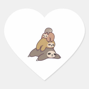 Sticker Cœur Caricature adorable de la famille Sloth