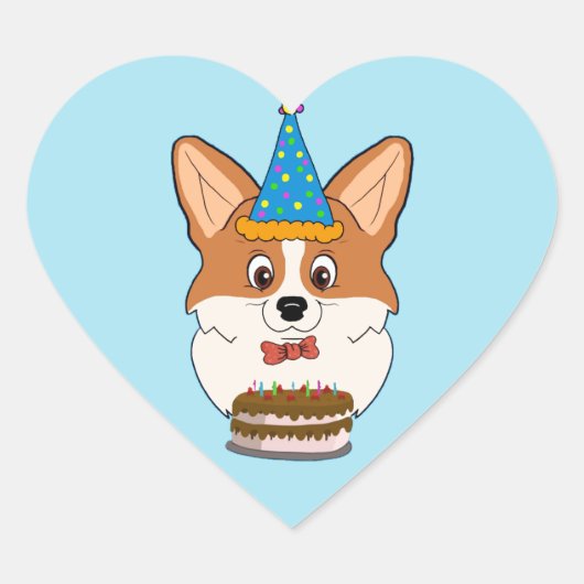 Sticker Cœur Caricature de Corgi gallois d'anniversaire (Devant)
