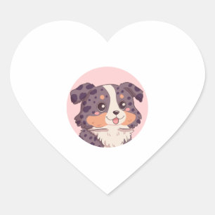 Sticker Cœur Caricature mignonne chien berger australien kawaii