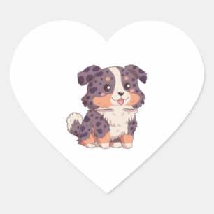 Sticker Cœur Caricature mignonne chien berger australien kawaii