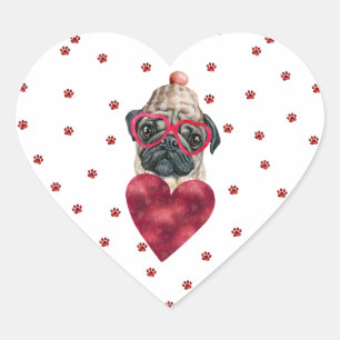 Sticker Cœur Carlin de coeur Pâtes rouges rose Chien Valentine'