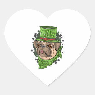 Sticker Cœur Carlin Lover, mignon chien Jour de la Saint Patric