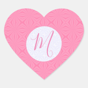 Sticker Cœur Carrés ondulés rose clair avec initiale personnali
