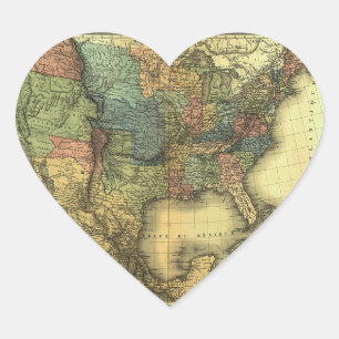 Sticker Cœur Carte 1848 de Thunot Duvotenay :  Etats-Unis et