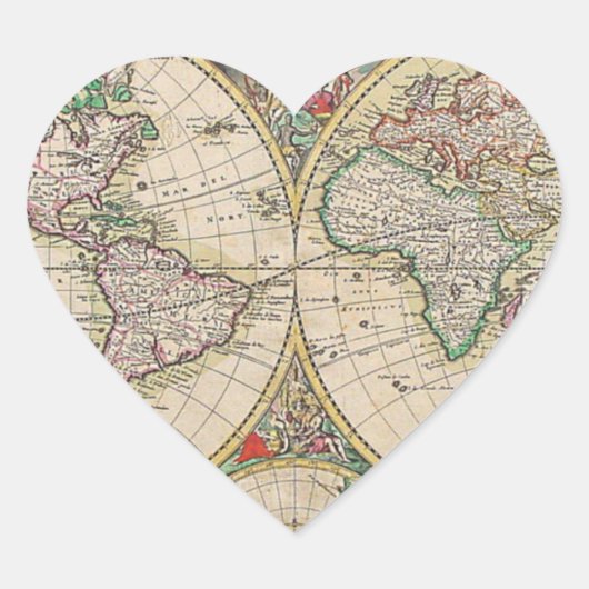 Sticker Cœur Carte du monde antique (Devant)