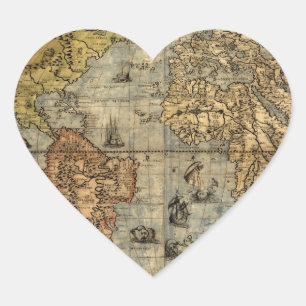 Sticker Cœur Carte du monde antique de Forlani 1565 Cartographi