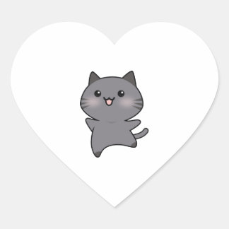 Sticker Cœur Cartoon de chat Happy Grey Walking