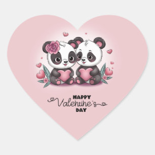 Sticker Cœur Cartoon mignon Panda amoureux Coeur Saint-Valentin