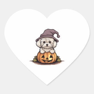 Sticker Cœur Casquette de la sorcière d'Halloween Chien Citroui