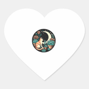 Sticker Cœur Cat Céleste Mystique Succulte Plante sorcier Rétro