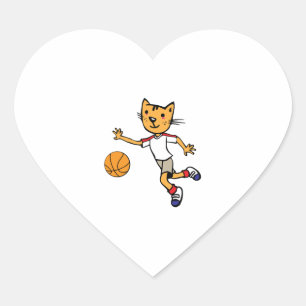 Sticker Cœur Cat Plays Basketball, Basketball Sports Jersey