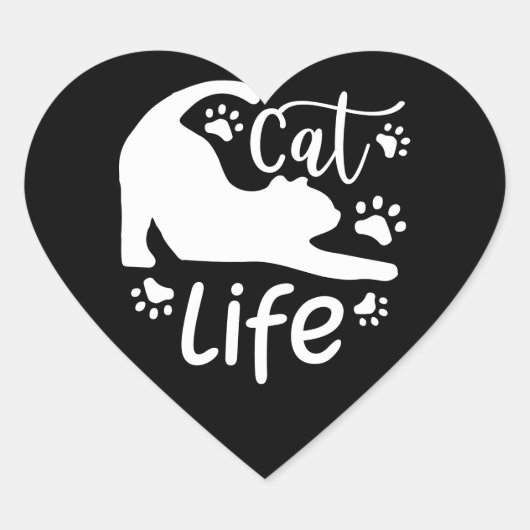 Sticker Cœur Cat Stretching Life Paws Enveloppe fermeture Carré (Devant)