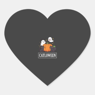 Sticker Cœur Catloween Drôle Chat Halloween Fantôme Citrouille