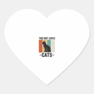 Sticker Cœur Ce garçon aime les chats Design Rétro pour amateur