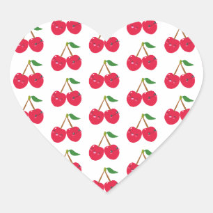Sticker Cœur Cerise Fruit Kawaii Souriant Heureux