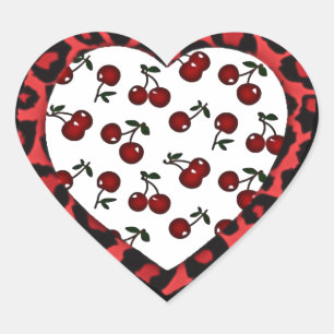Sticker Cœur Cerises RAB Empreinte de léopard Heart Rockabilly