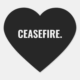 Sticker Cœur Cessez-le-feu noir blanc texte minimaliste anti-gu