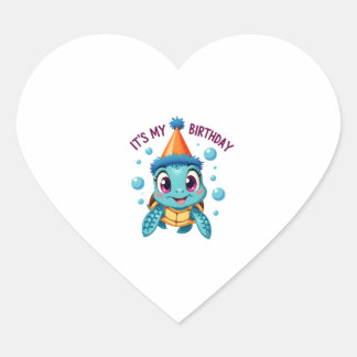 Sticker Cœur C'est mon anniversaire jolie tortue de mer océan a