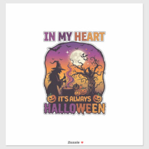 Sticker Coeur C'est toujours Halloween Sorcière Chaudron A