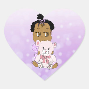 Sticker Cœur C'est un bébé mignon et un ours en peluche