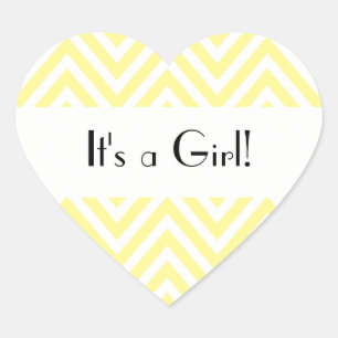 Sticker Cœur C'est une fille - Motif Zigzag, Chevron - Jaune