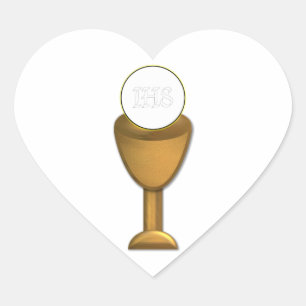Sticker Cœur Chalice d'or et hôte - Sainte communion