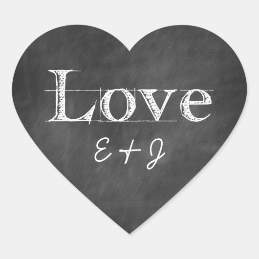 Sticker Cœur Chalkboard Love Monogramme Enveloppe Coeur Phoques (Devant)