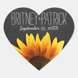 Sticker Cœur Chalkboard Pays Tournesol Rustique Mariage Faveurs