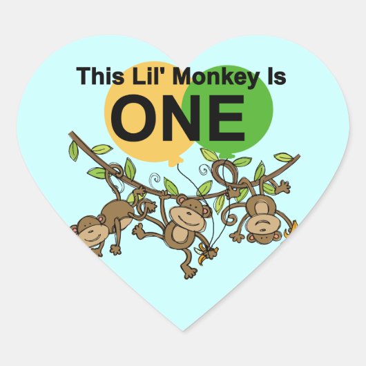 Sticker Cœur Chandails et cadeaux 1er anniversaire des singes (Devant)