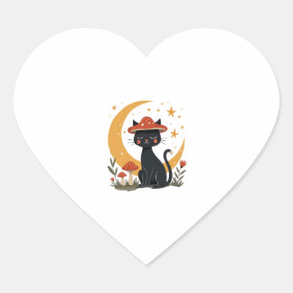 Sticker Cœur Chapeau de champignon pour chat Cottagecore chaton