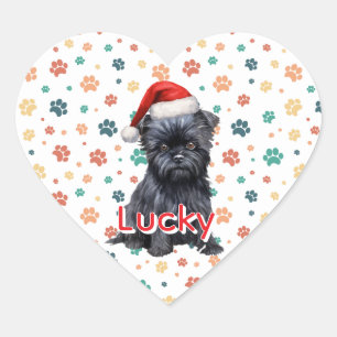 Sticker Cœur Chapeau de Noël de chien Affenpinscher, Autocollan