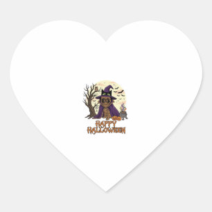 Sticker Cœur Chapeau de sorcière Pug joyeux Halloween Chaudron