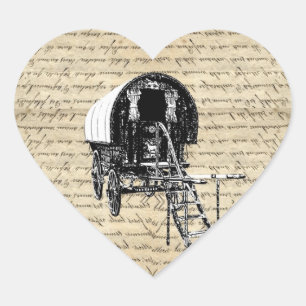 Sticker Cœur Chariot gitan bohémien vintage