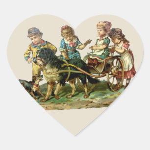 Sticker Cœur Chariot Vintage pour Enfants et Chien