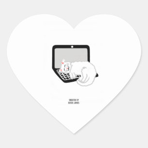 Sticker Cœur Chat Blanc Dormir Sur L'Étiquette Coeur Ordinateur