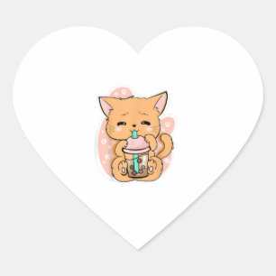 Sticker Cœur Chat Boba Tea Bubble Tea Anime Kawaii Neko de mign