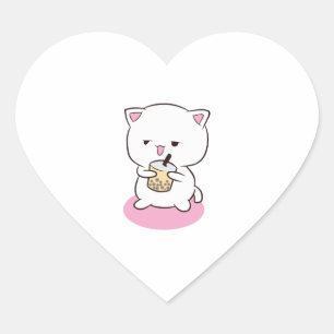 Sticker Cœur Chat Boire Boba Lait
