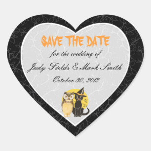 Sticker Cœur Chat & Chouette Halloween Mariage Enregistrer La D