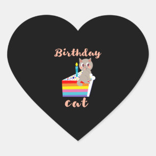 Sticker Cœur Chat d'anniversaire - kawaii gris chat anniversair