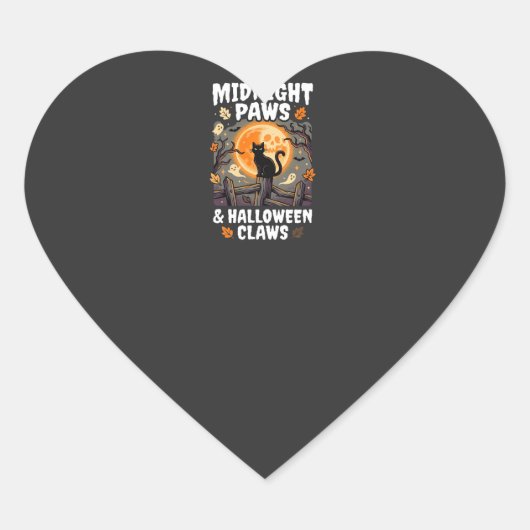 Sticker Cœur Chat de lune de méfaits d'Halloween (Devant)