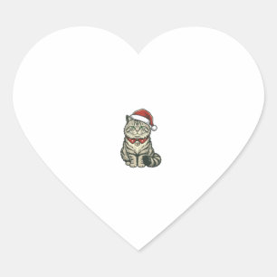 Sticker Cœur Chat de Noël Chapeau de Père Noël Dessin de Gravur