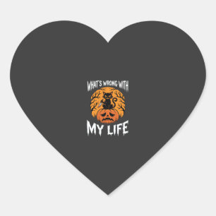 Sticker Cœur Chat d'Halloween Citrouille Qu'est-ce qui ne va pa