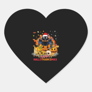 Sticker Cœur Chat drôle Hallothanksmas Halloween Thanksgiv