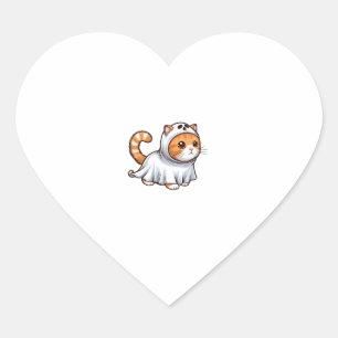 Sticker Cœur Chat en costume fantôme pour Halloween
