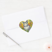 Sticker Cœur Chat et Fleurs Whimsical (Enveloppe)