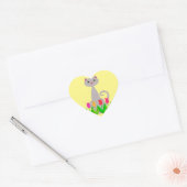 Sticker Cœur Chat gris en fleurs de printemps (Enveloppe)